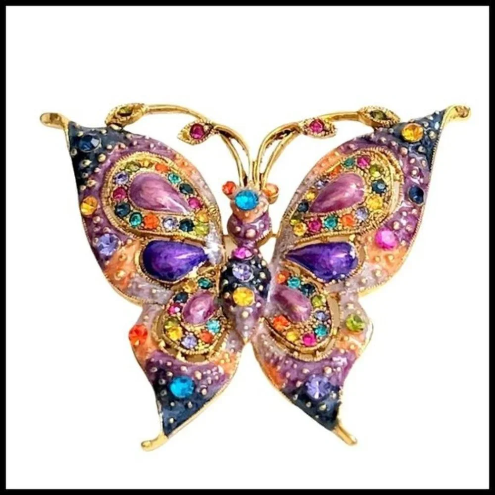 Vintage Butterfly Pin Multicolor Rhinestone Brooch‎ Pin